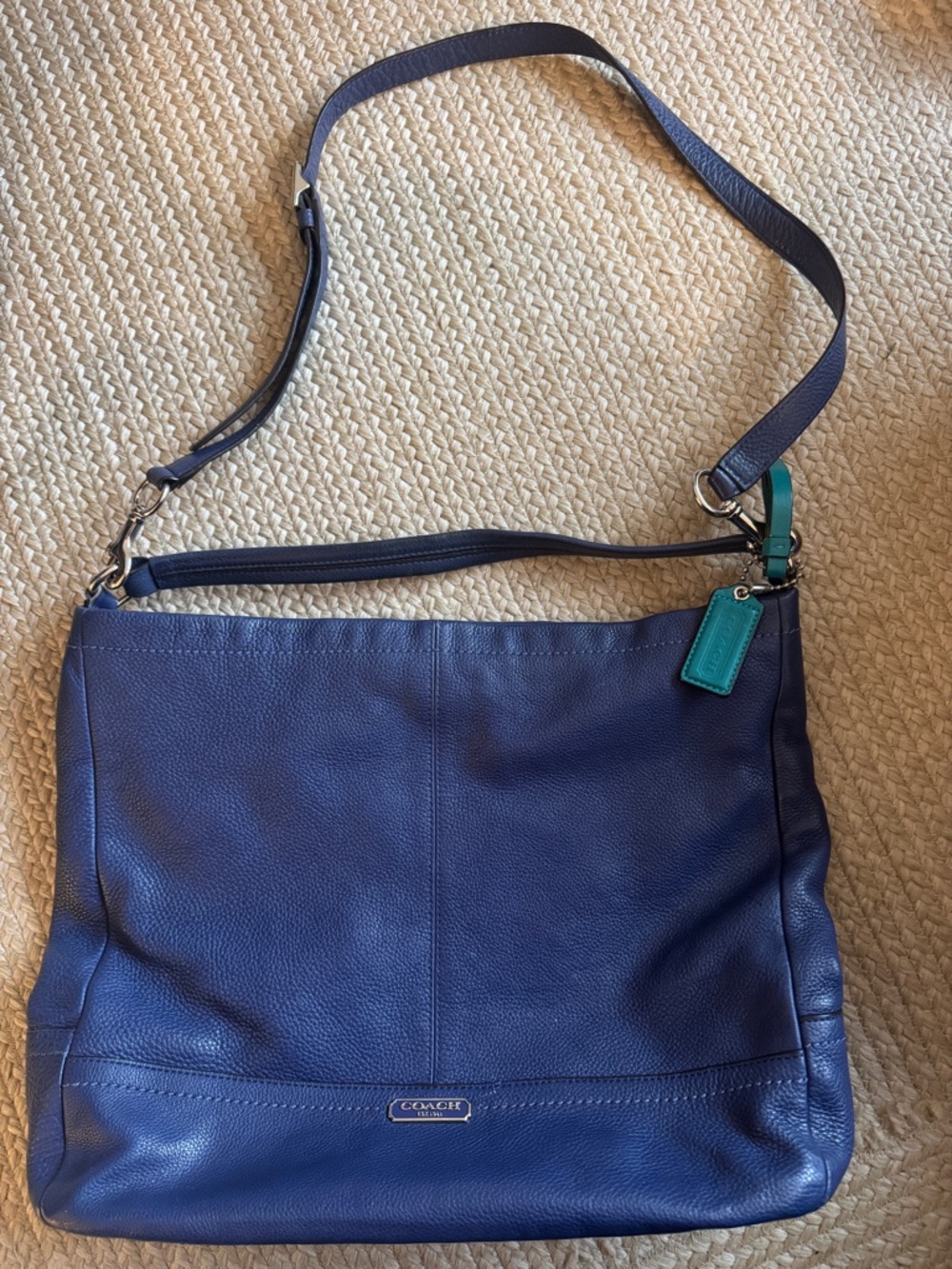 Coach  Blue Pebbled Leather Hobo Shoulder Bag with Teal Accent - Picture 4 of 5